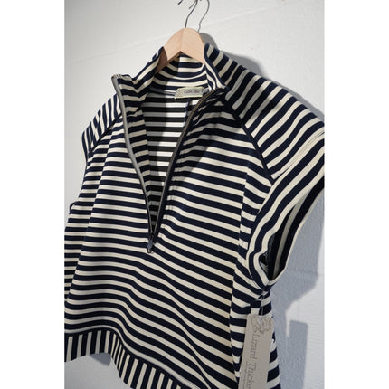 Callie Mac Striped Quarter Zip Vest Womens Large Navy White Sleeveless Top