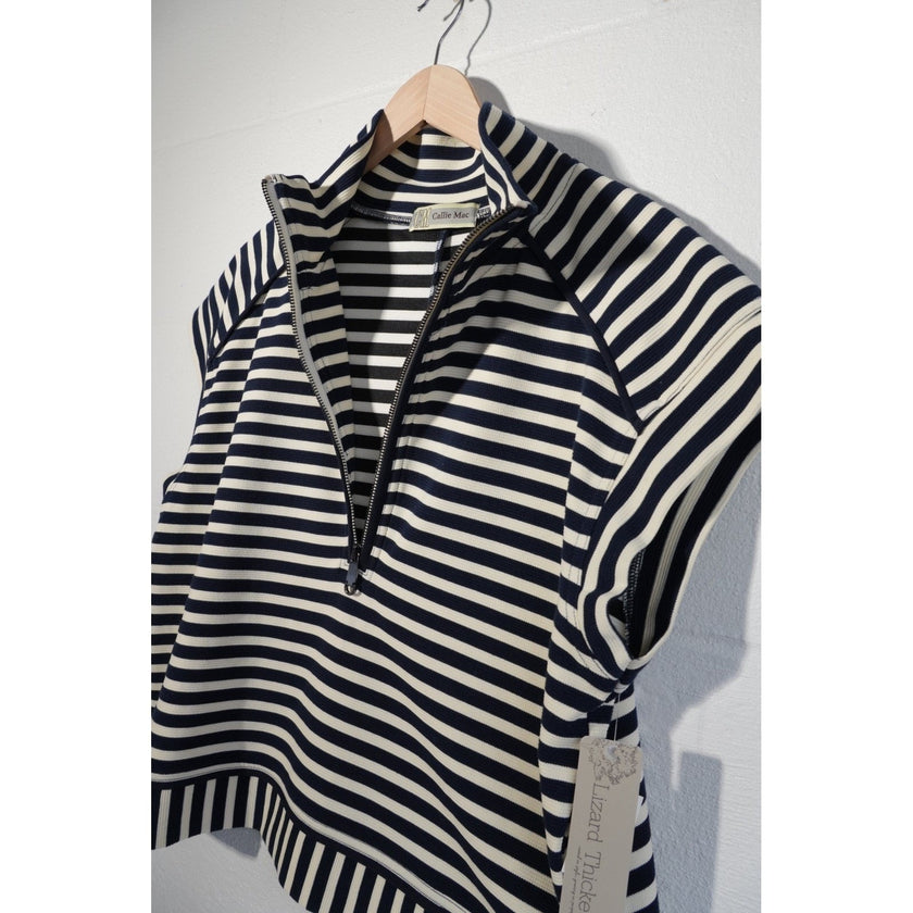 Callie Mac Striped Quarter Zip Vest Womens Large Navy White Sleeveless Top