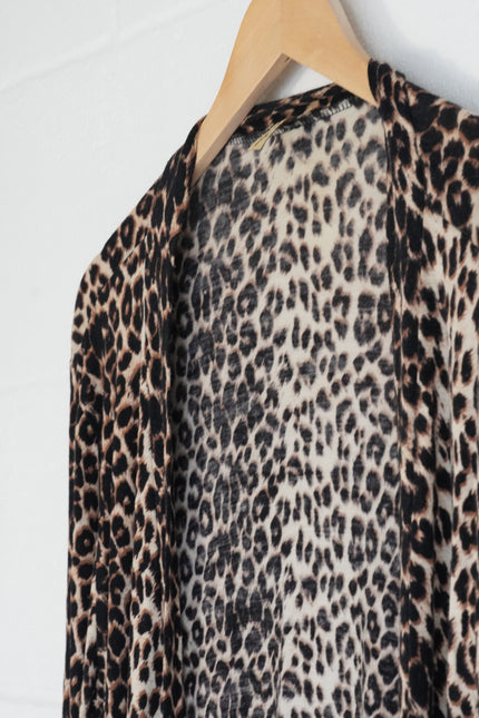 Reflex Jeans Cardigan Women Medium Brown Leopard Print Open Front Long Sleeve