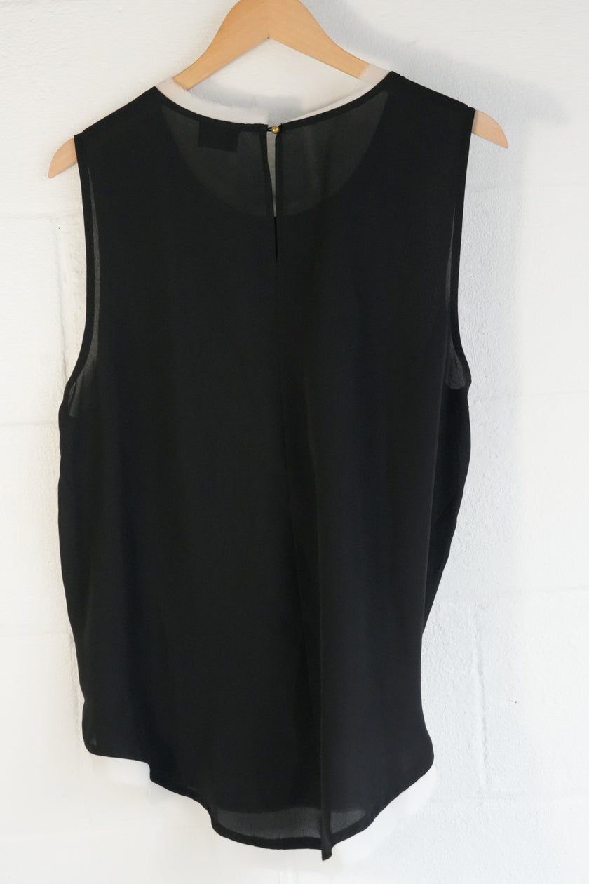 Who What Wear Womens Sleeveless Layered Blouse Black White Medium Keyhole Back