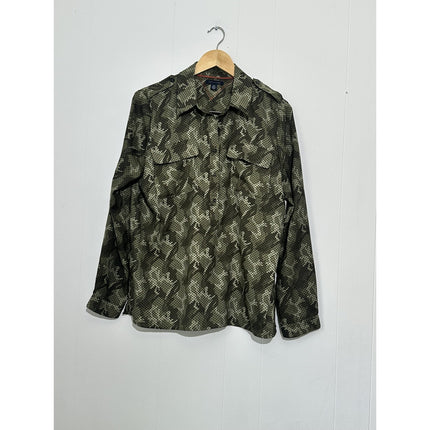 Tommy Hilfiger Shirt Mens Large Green Camo Long Sleeve Button Up Military Field