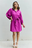 Jade By Jane Hello Darling Full Size Half Sleeve Belted Mini Dress in Magenta 3XL