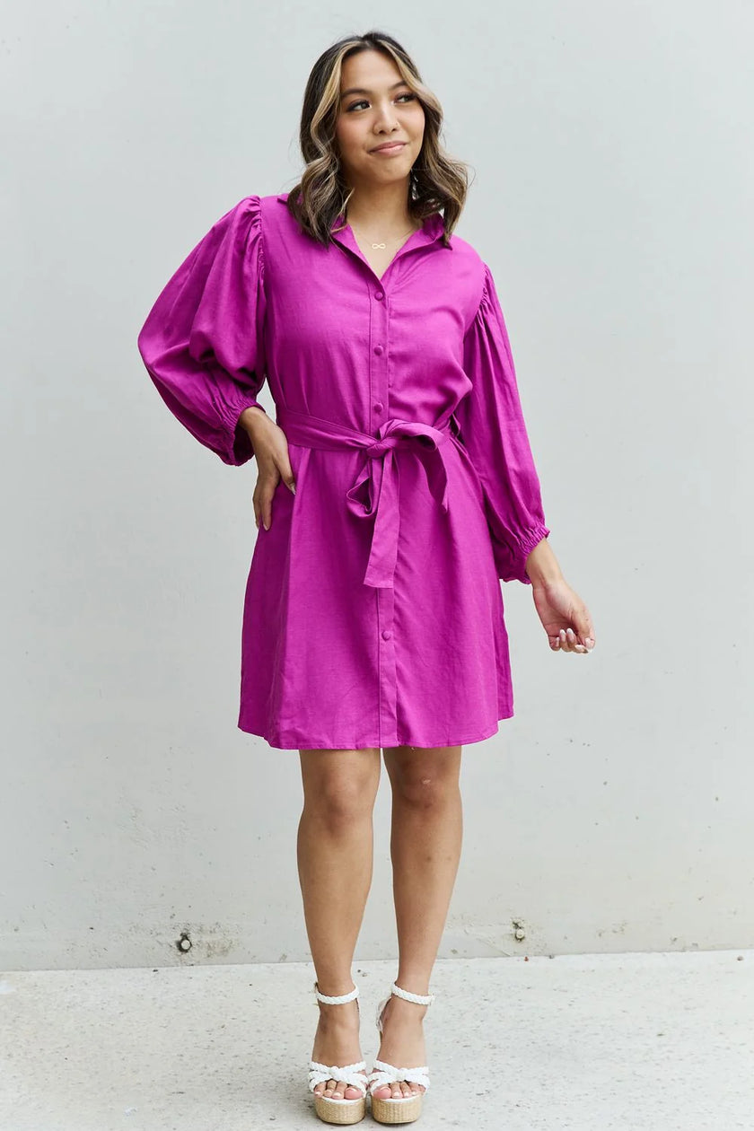 Jade By Jane Hello Darling Full Size Half Sleeve Belted Mini Dress in Magenta 3XL