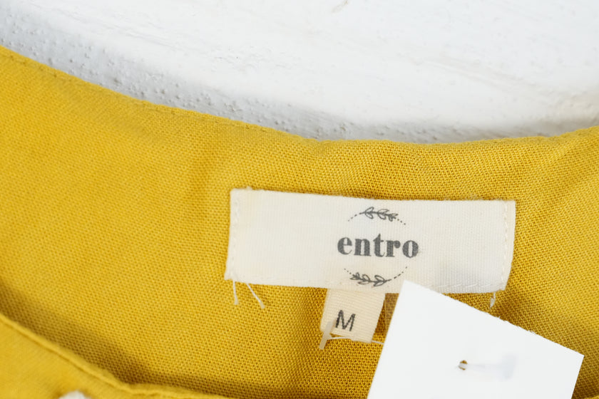 Entro Mustard Yellow Crochet Lace Trim Sleeveless Shift Dress Medium