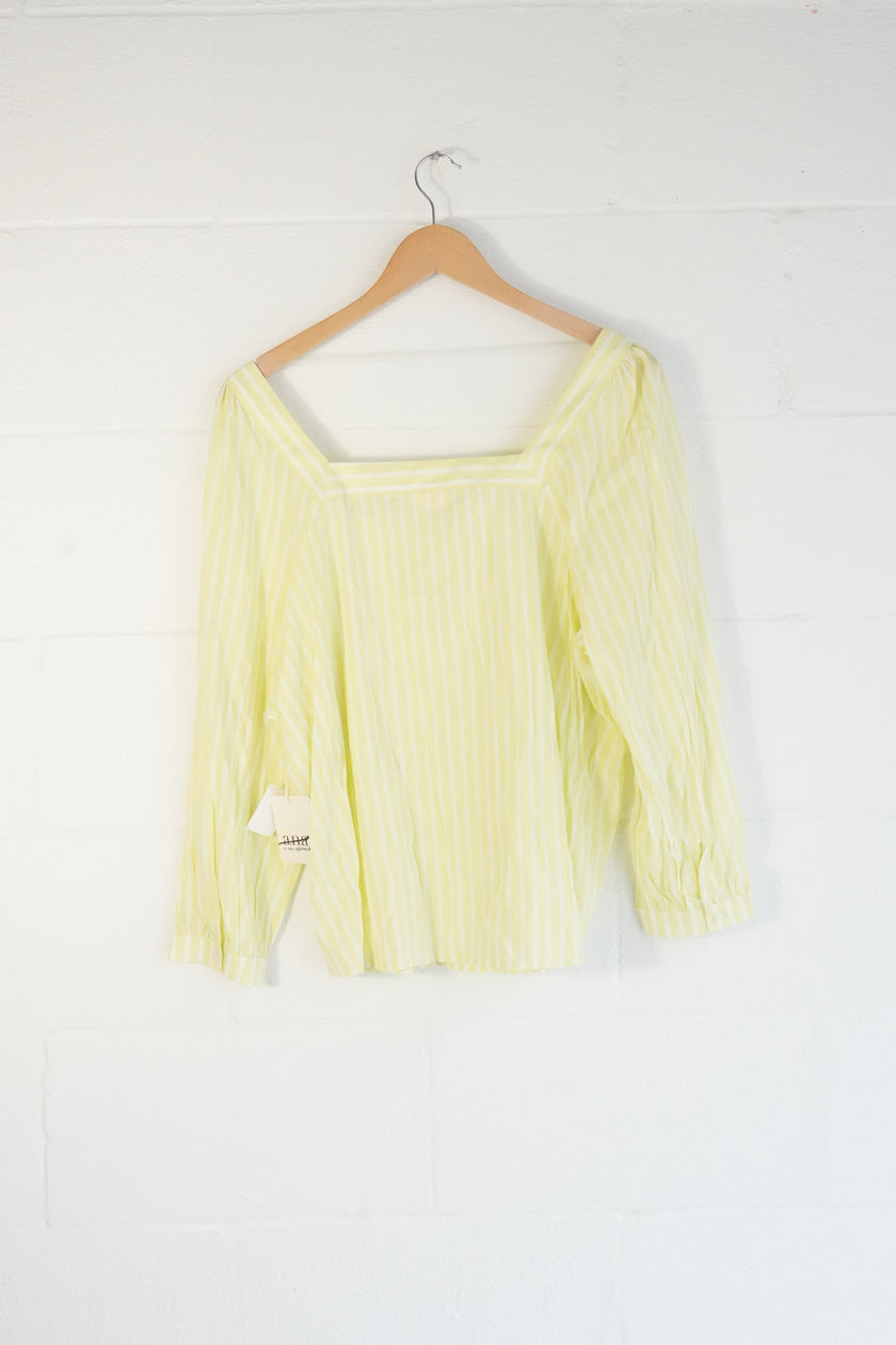 a.n.a Blouse Women Extra Large Yellow Striped Square Neck Long Sleeve Top