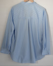 SHEIN Button Up Shirt Women Large Blue White Striped Contrast Trim Stand Collar