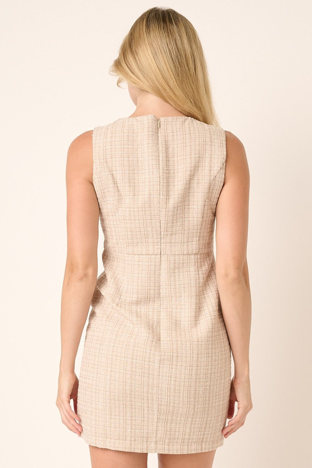 Tweed Sleeveless Mini Dress - Sand