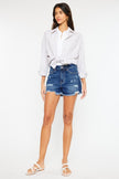 Kancan - High Rise Frayed Hem Denim Shorts