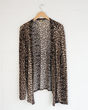 Reflex Jeans Cardigan Women Medium Brown Leopard Print Open Front Long Sleeve