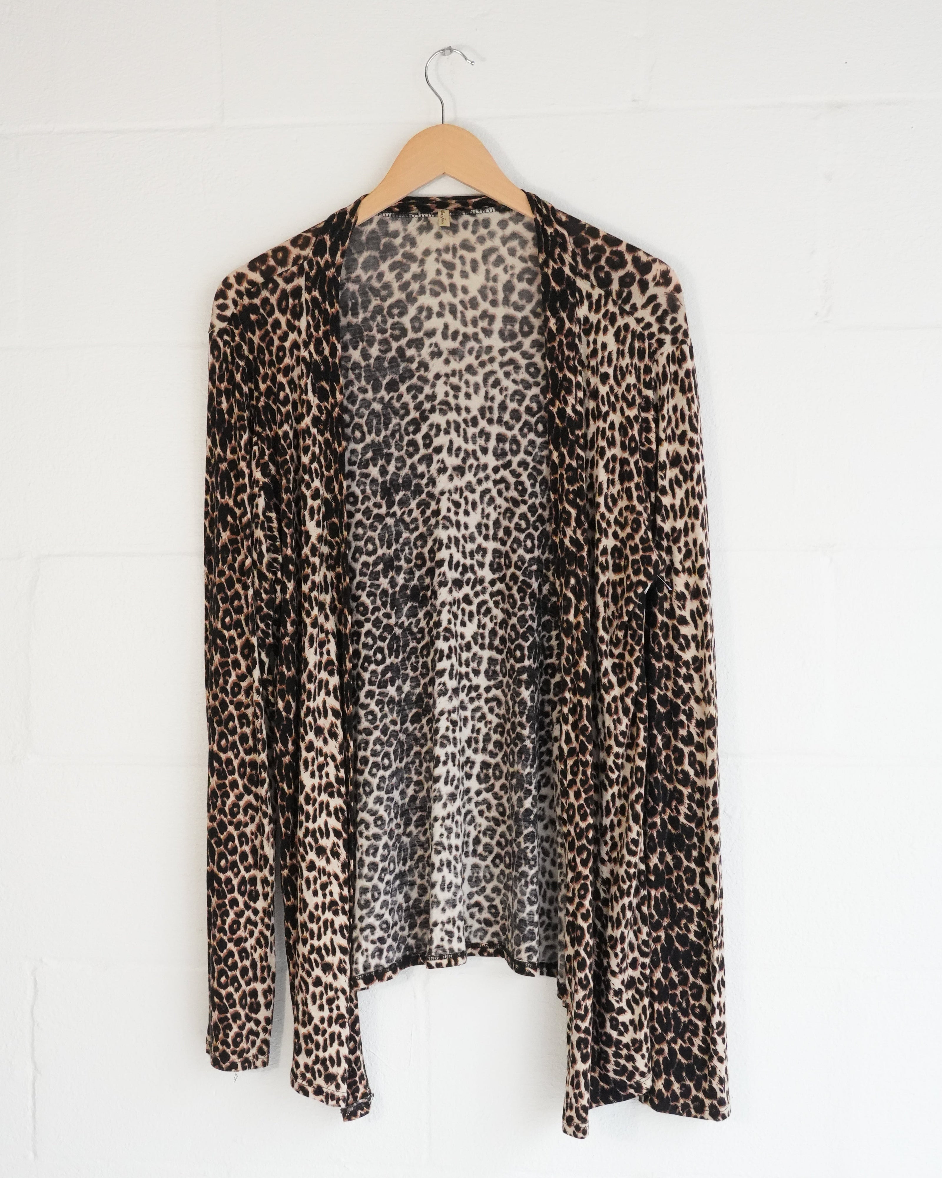 Reflex Jeans Cardigan Women Medium Brown Leopard Print Open Front Long Sleeve