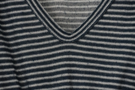 Blakeley Maxi Dress Women Small/Medium Dark Navy Blue Striped Ruffle V-Neck