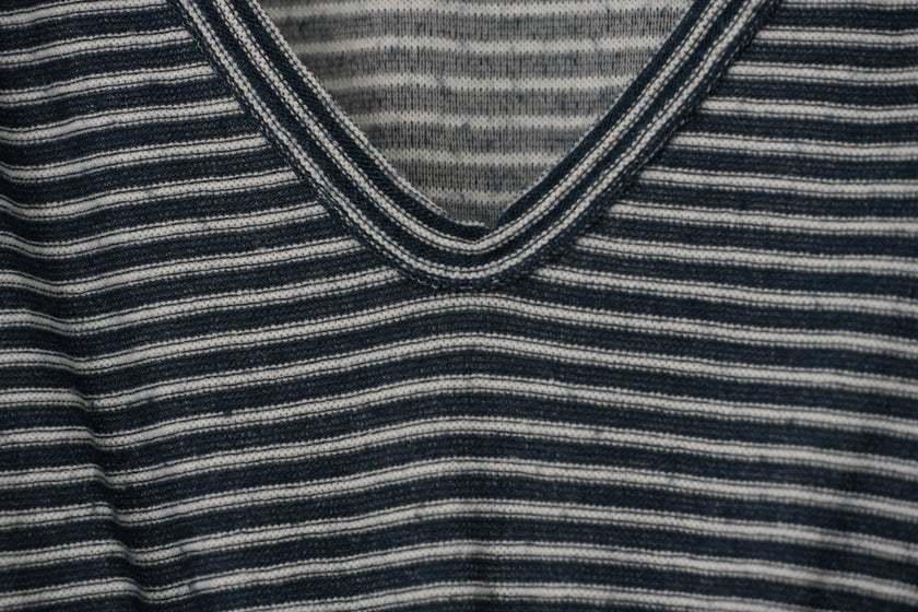 Blakeley Maxi Dress Women Small/Medium Dark Navy Blue Striped Ruffle V-Neck