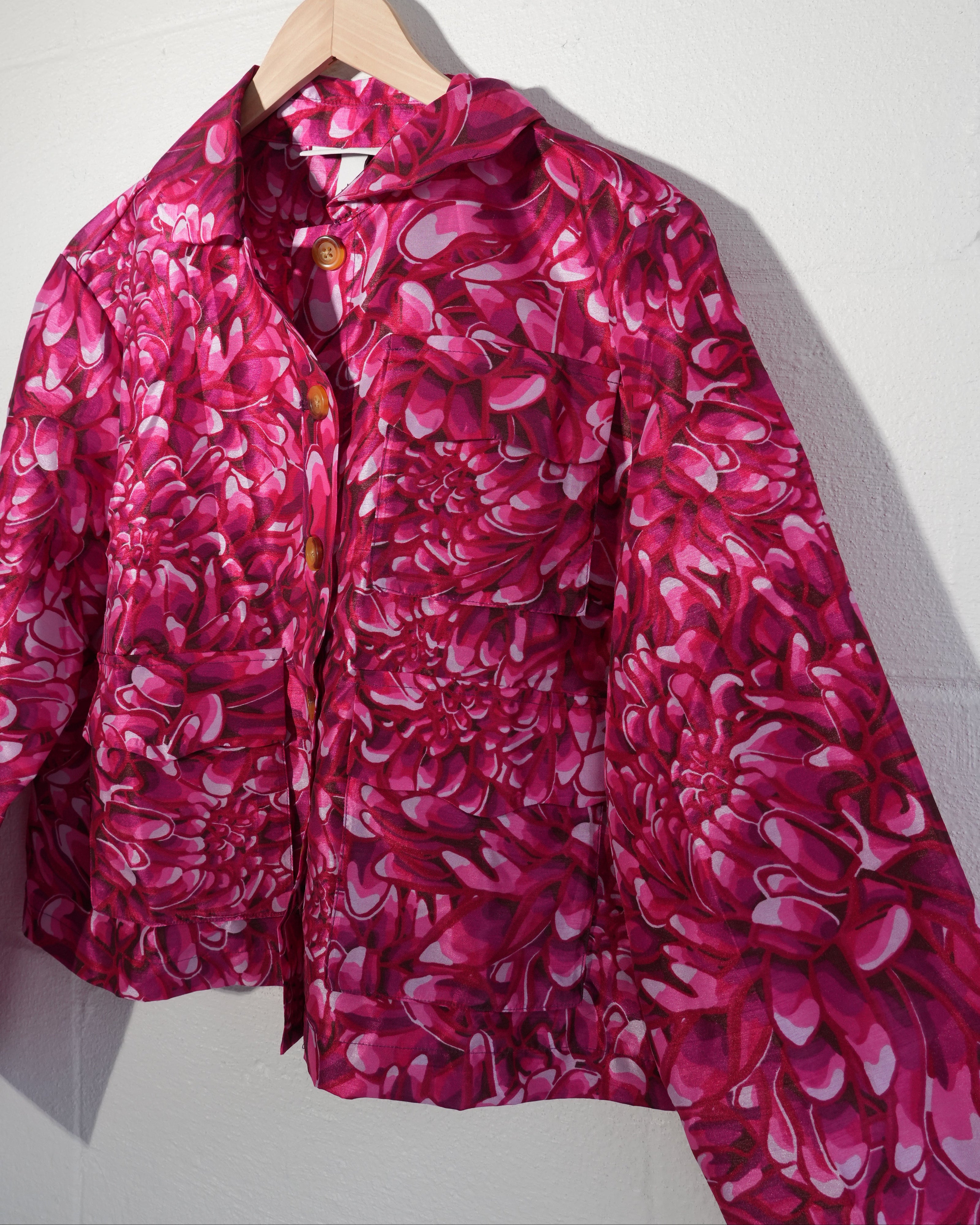 Kika Vargas Jacket Women Medium Pink Floral Chrysanthemum Button Front Cropped