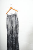 New Roni Wide Leg Pants Women Extra Large Gray Leopard Print Metallic Elastic