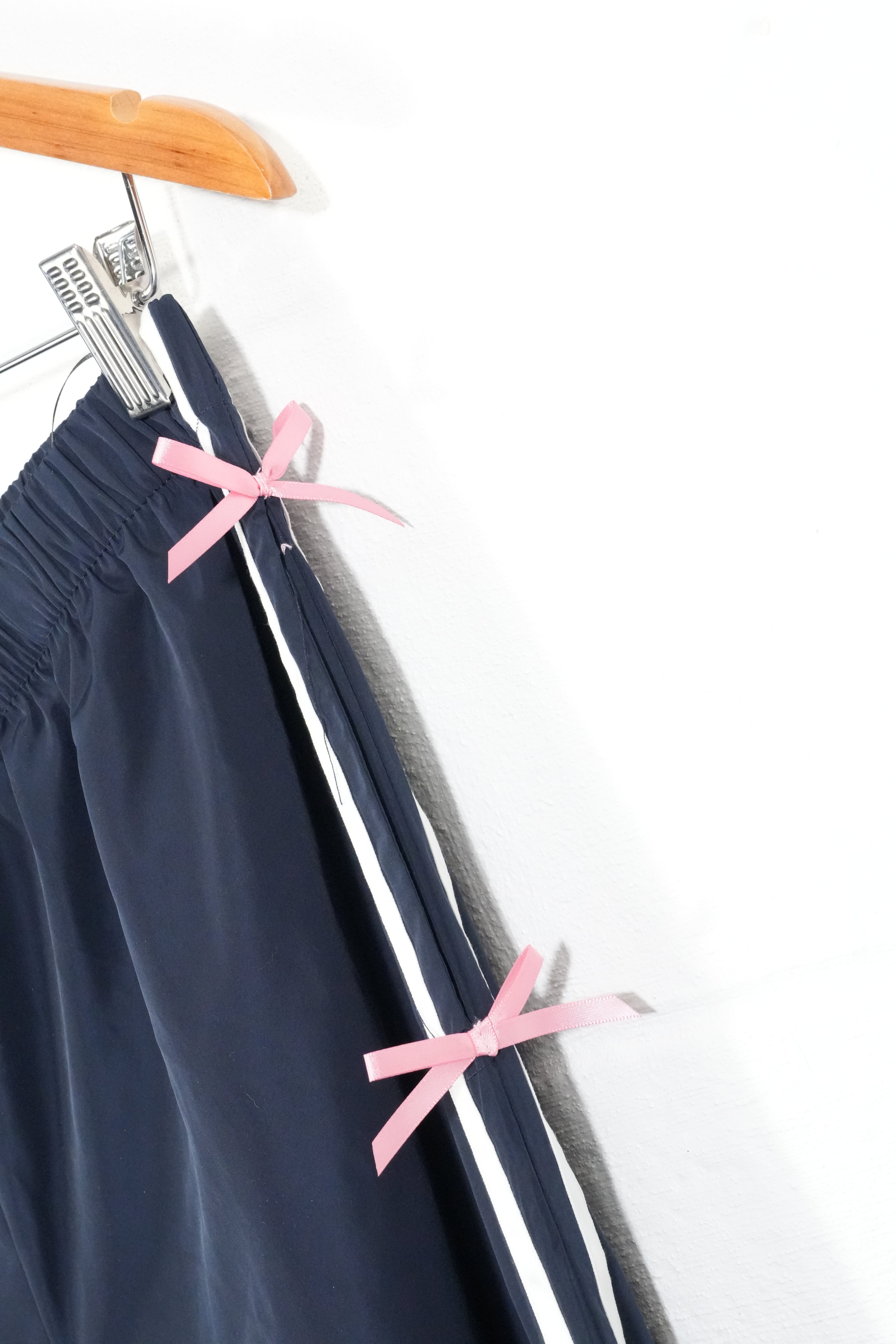 BIBI Track Pants Women Extra Large Navy Blue Pink Bow Side Stripe Joggers