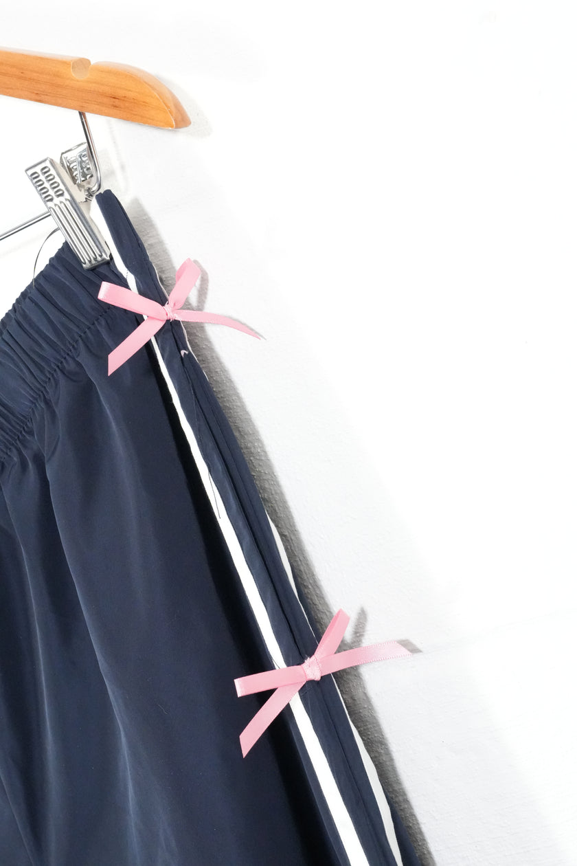 BIBI Track Pants Women Extra Large Navy Blue Pink Bow Side Stripe Joggers