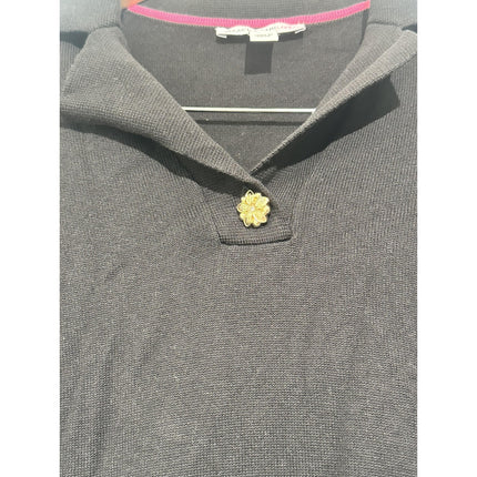 Isaac Mizrahi Live Sweater Womens XXS Black Collared Knit Pullover Gold Button