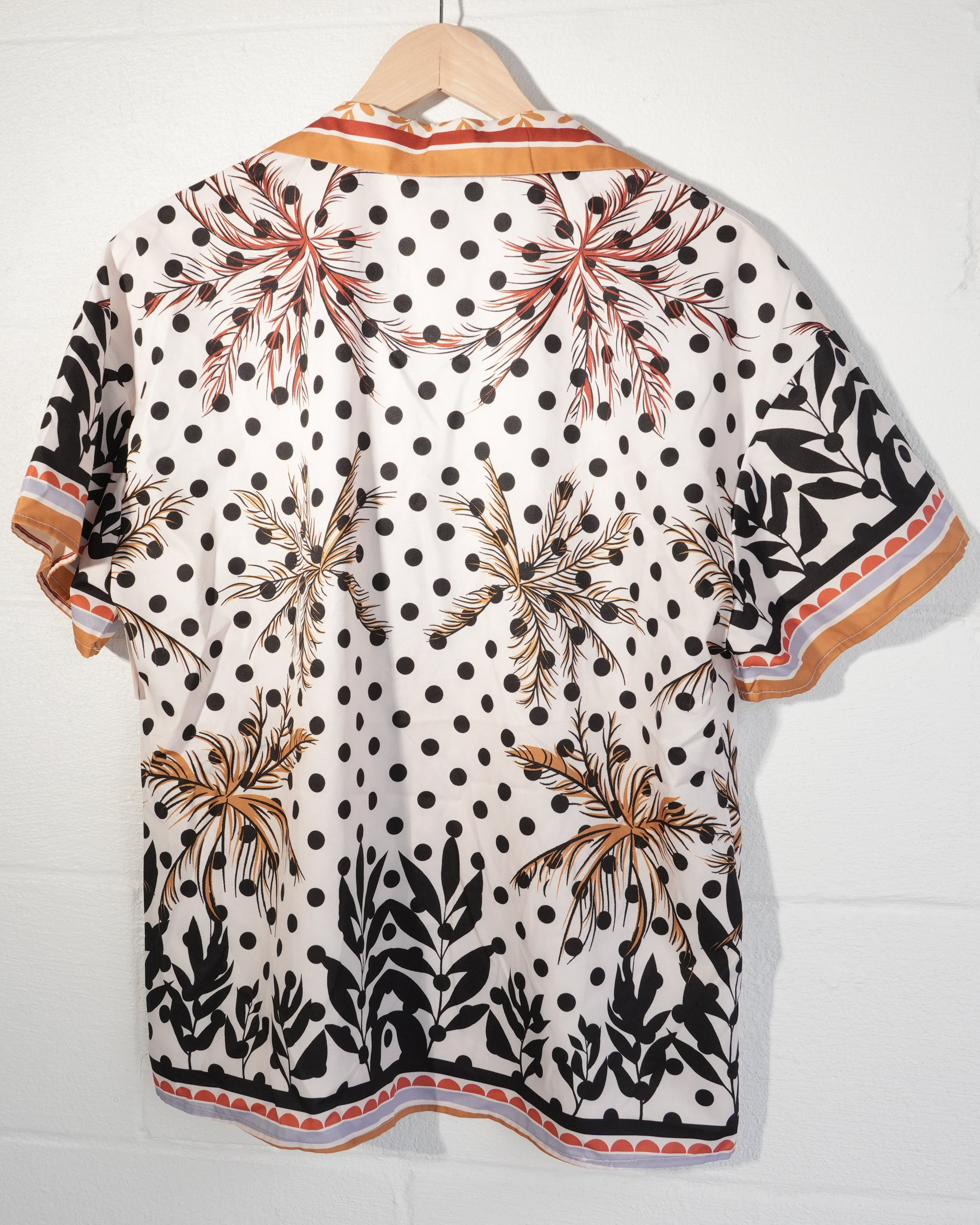 Emery Rose Button Up Shirt Women Large White Tropical Palm Tree Polka Dot Print