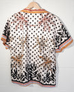 Emery Rose Button Up Shirt Women Large White Tropical Palm Tree Polka Dot Print