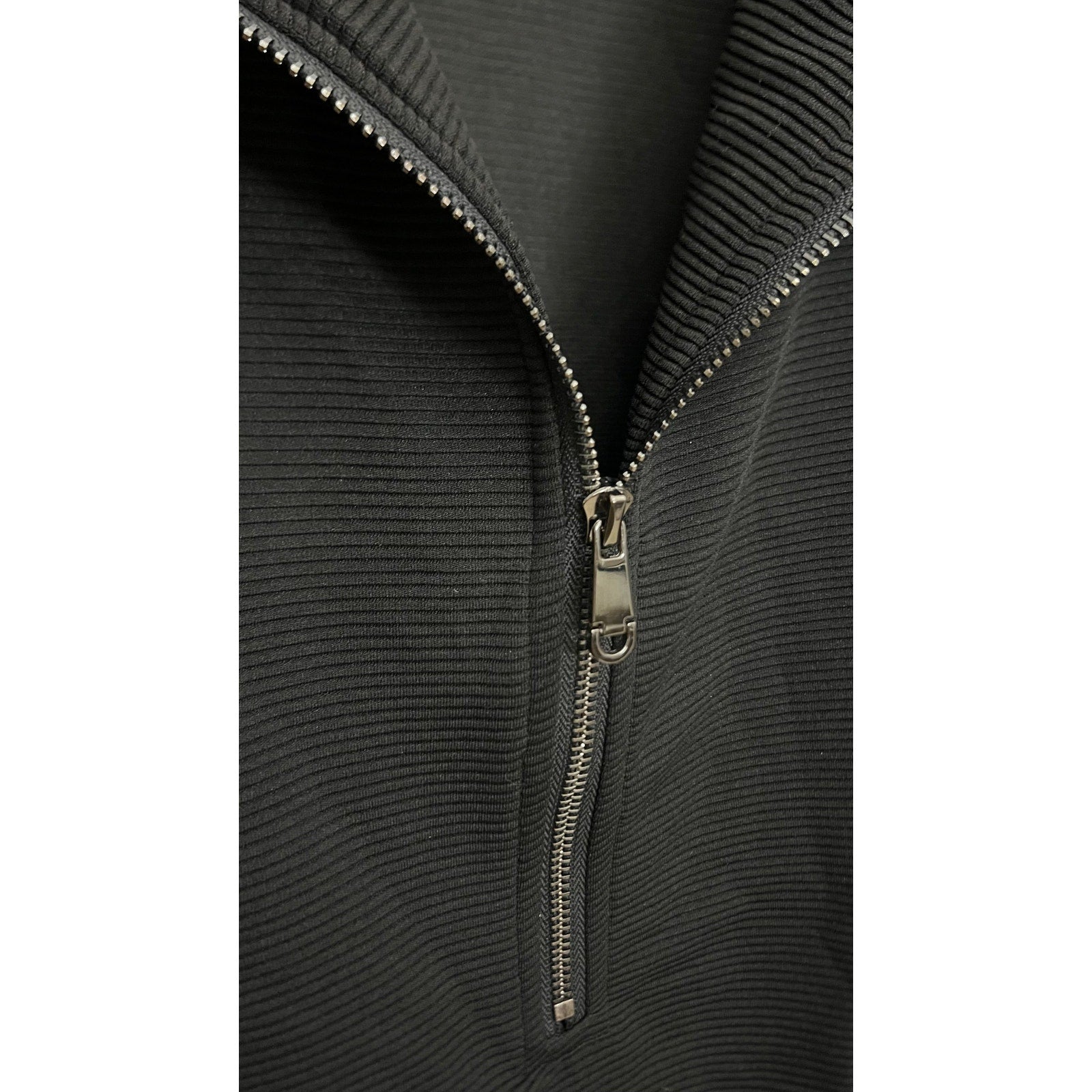Black Ribbed Half Zip Top with Ruffle Sleeves Size XL