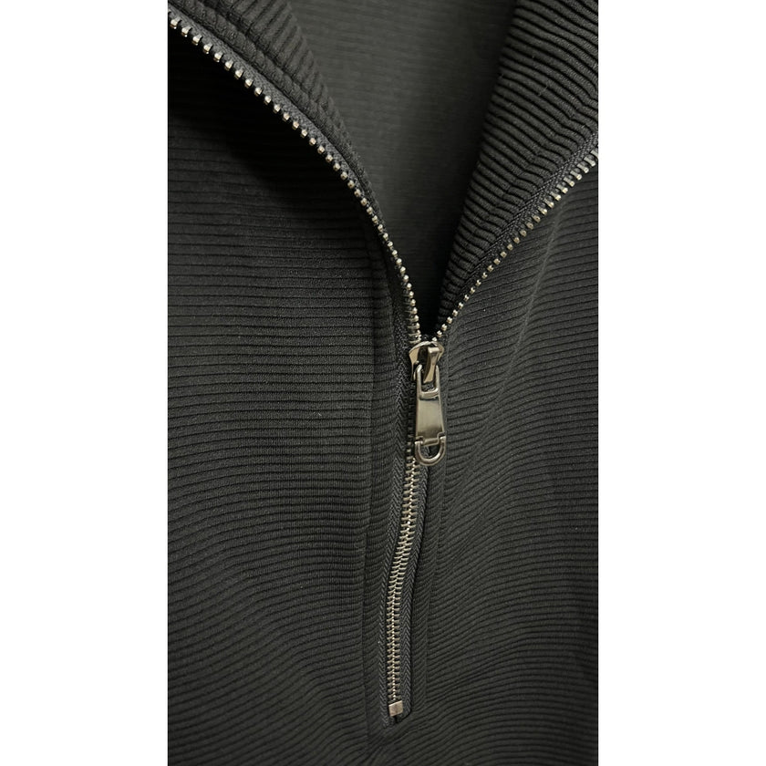 Black Ribbed Half Zip Top with Ruffle Sleeves Size XL