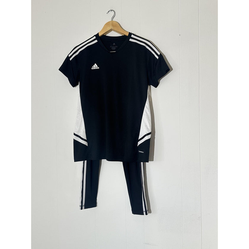 Adidas Set Womens Large Black V Neck Soccer Jersey 3 Stripe Aeroready Athletic