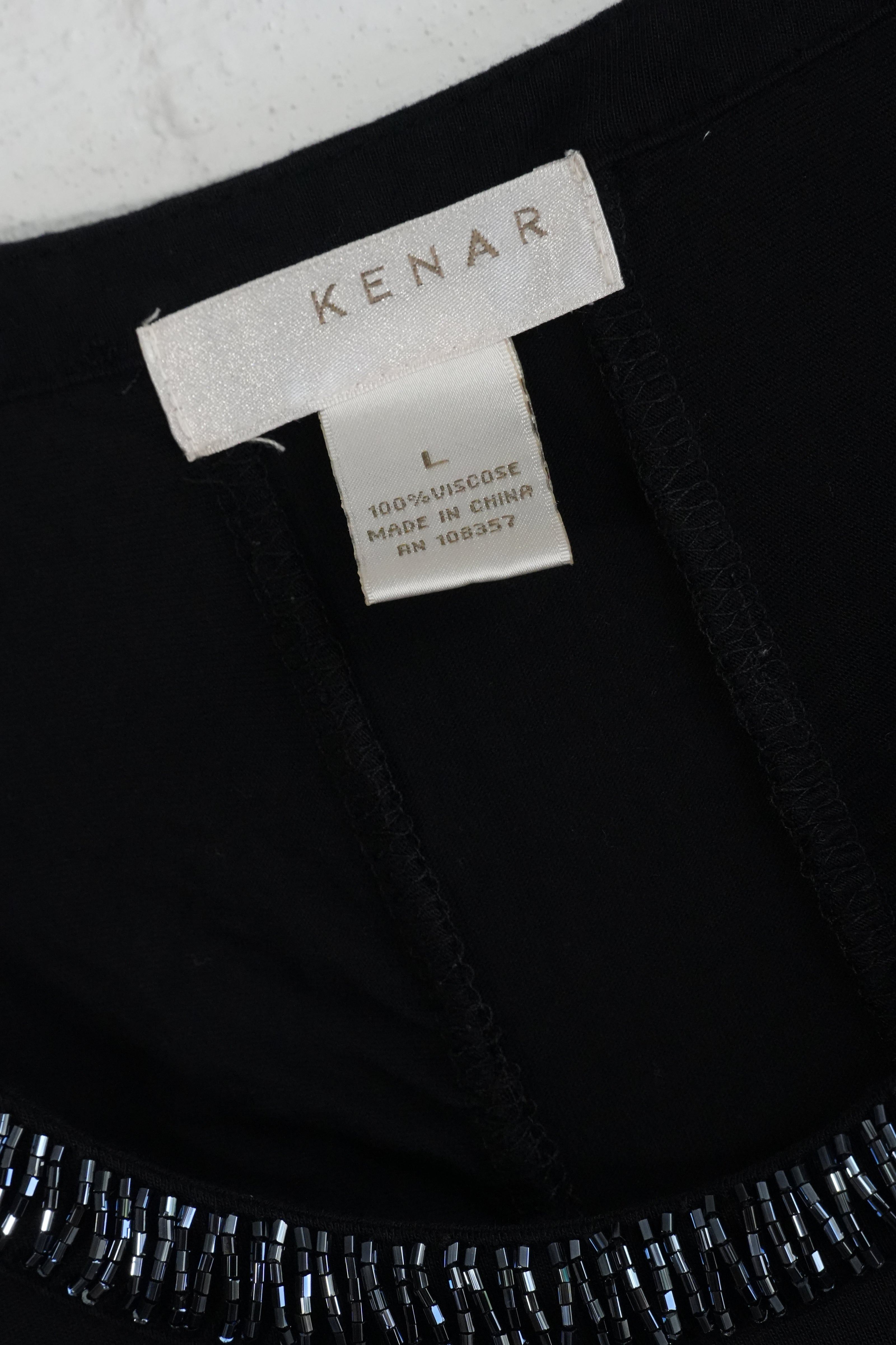 Kenar Tank Top Women Large Black Beaded Neck Ruffle Sleeve Viscose Ruching