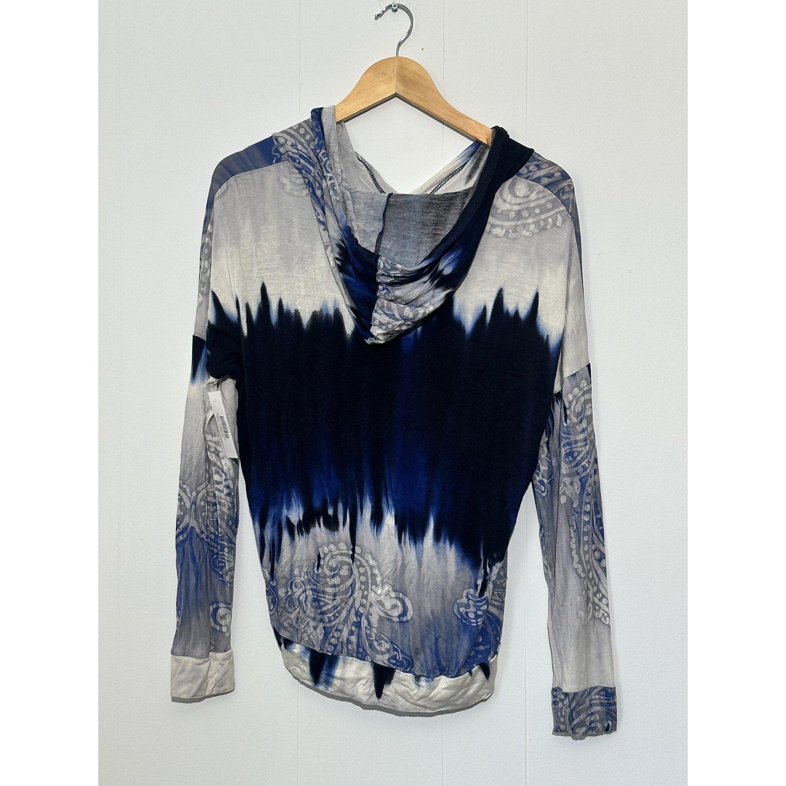 Chris&carol Shirt Womens Large Blue Tie Dye Paisley Hooded Tunic Top Lightweight