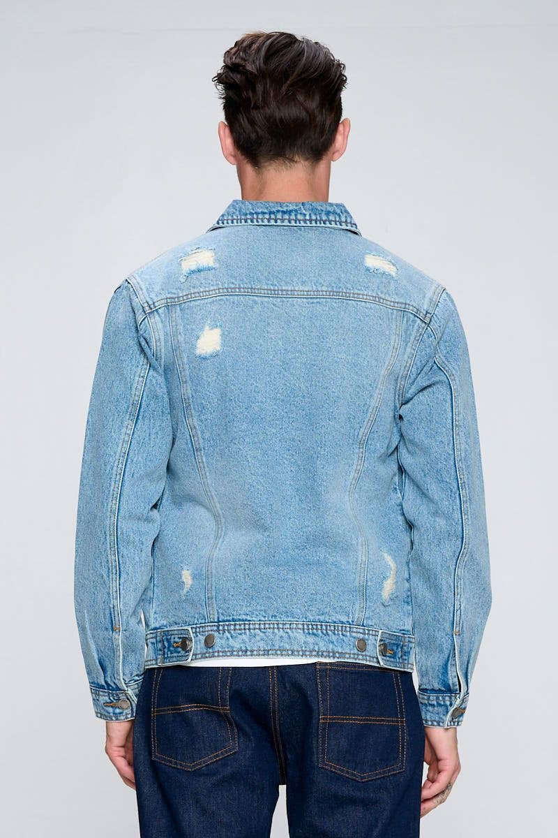 Men's Denim LIGHT WASHED Jacket with Distressing