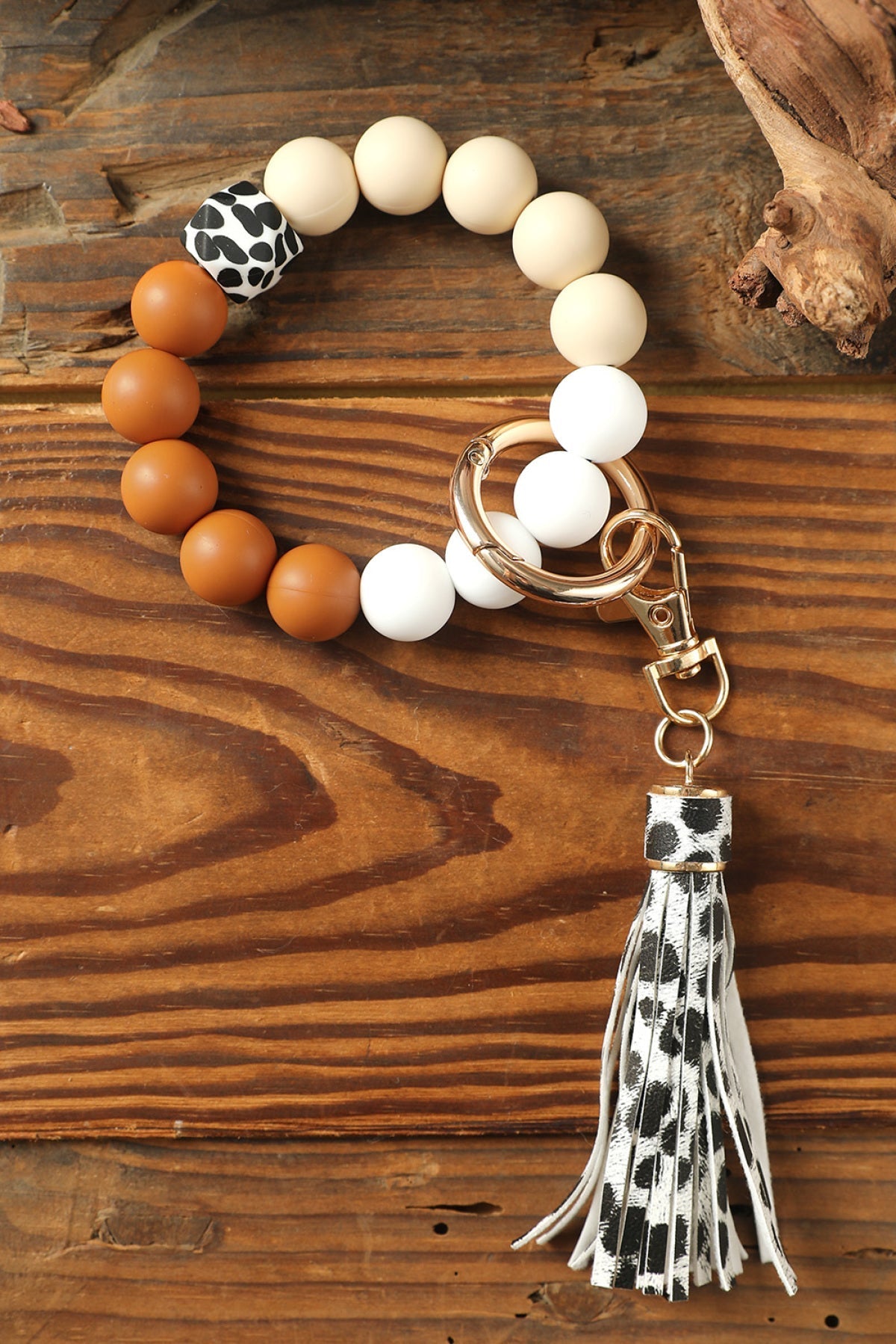 The Press Multicolor Silicone Beads Bracelet Leopard Tassel Keyring (in-store)