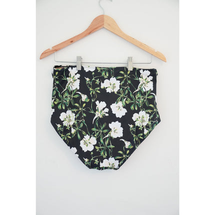 Kortni Jeane Black Floral High Waisted Bikini Bottoms Size Medium