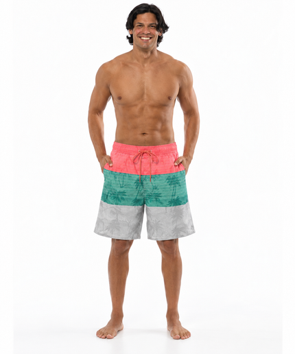 Coral Men's Swimming Elastic Stripe Boardshorts