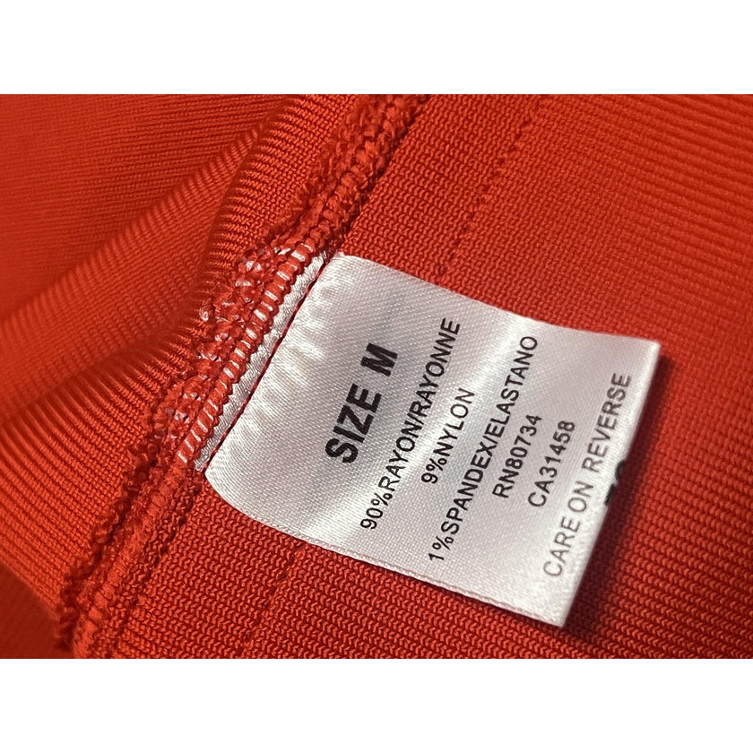 Dress Womens Medium Red V Neck Long Sleeve Ruched Sheath Midi Cocktail Party