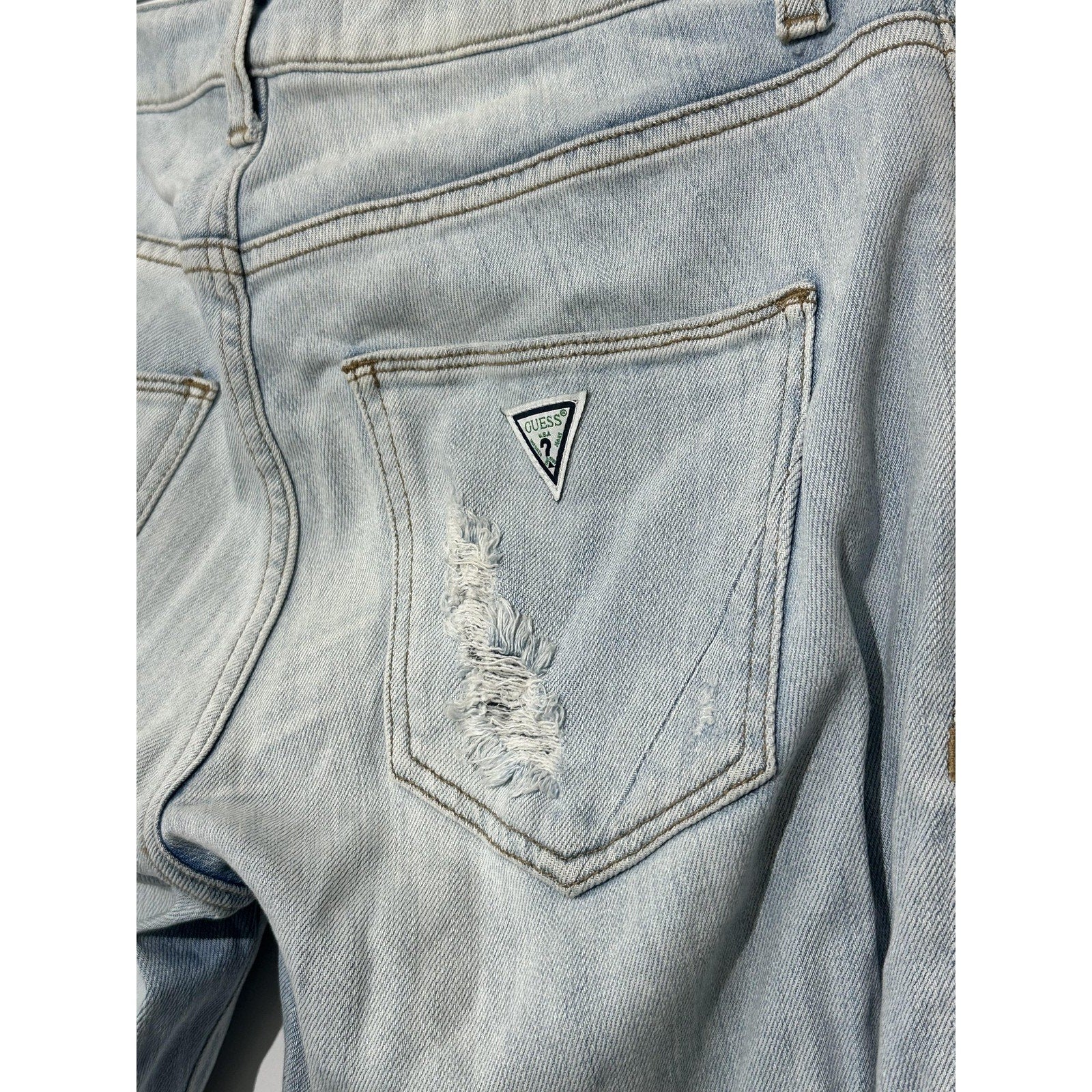 Guess Boyfriend Jeans Womens smallBlue Light Wash Distressed Cuffed Mid Rise