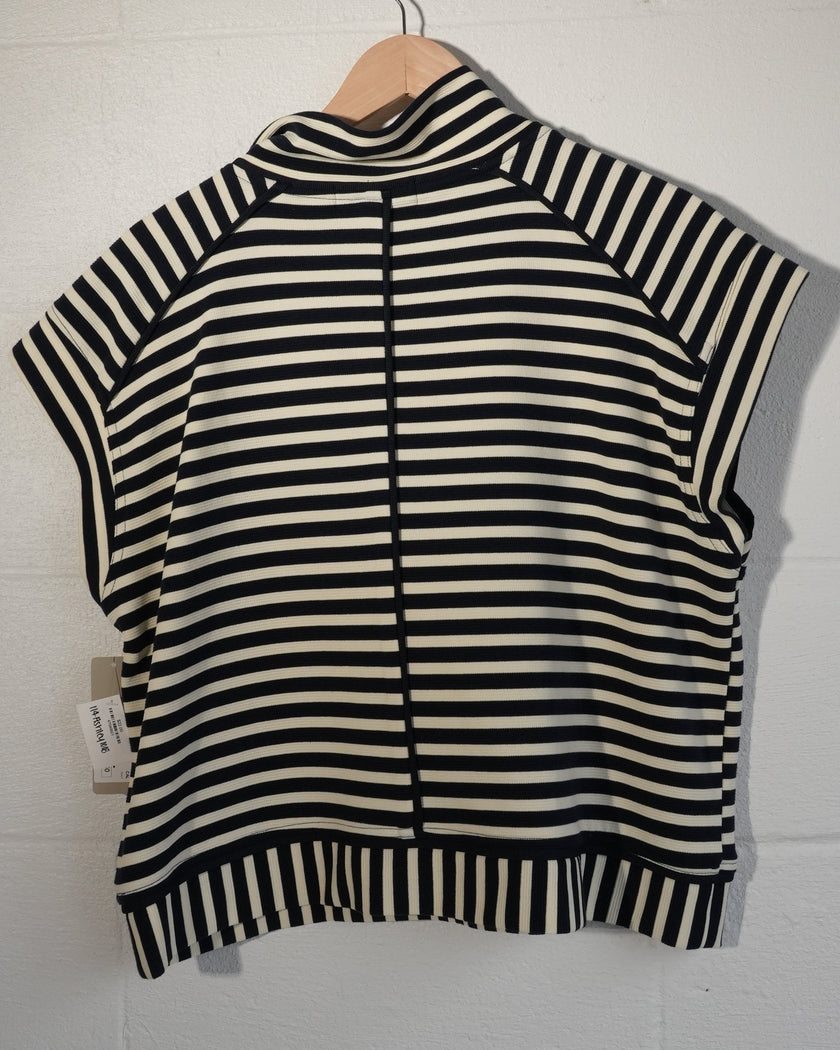 Callie Mac Striped Quarter Zip Vest Womens Large Navy White Sleeveless Top