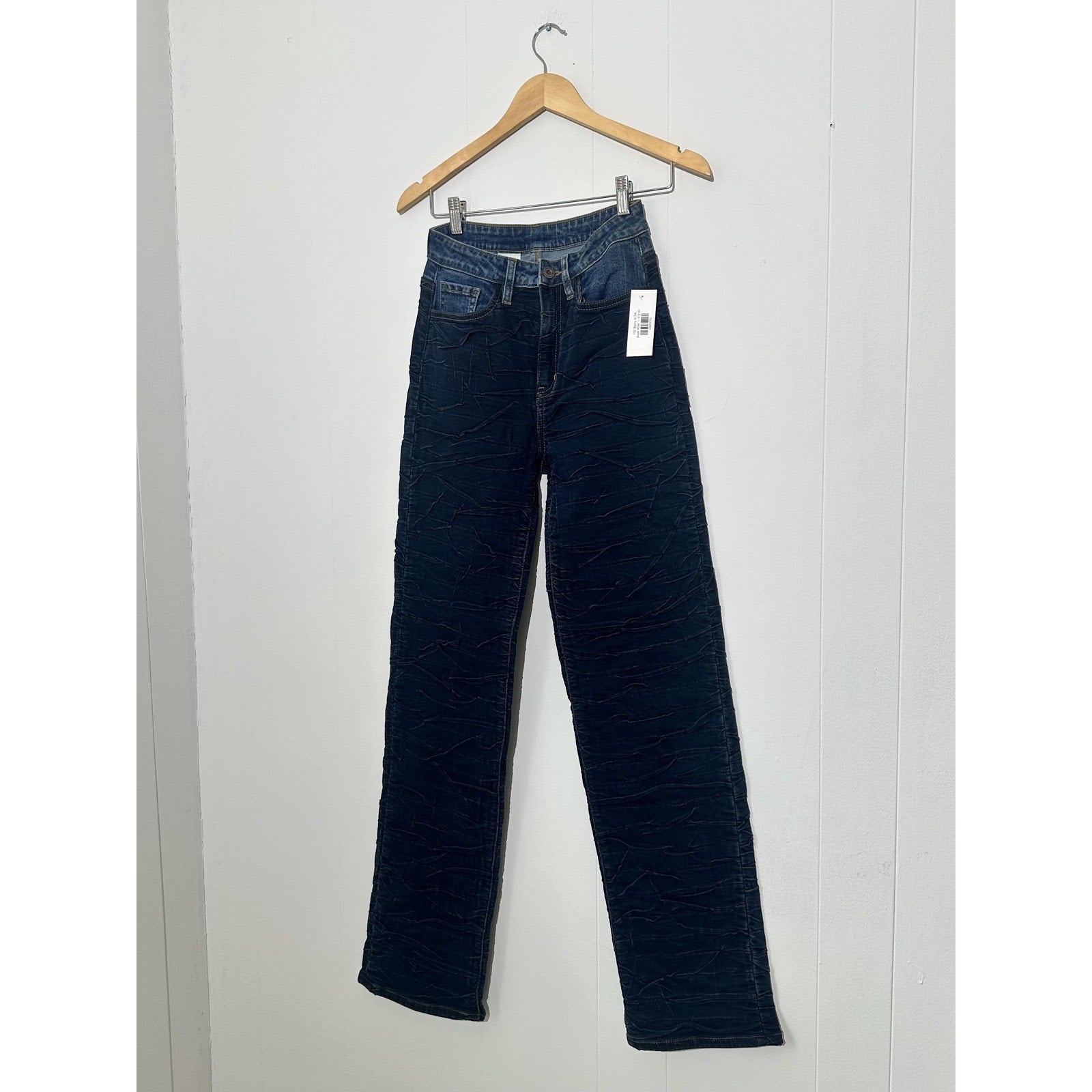 Aphrodite Jeans Womens 1(25) Blue Dark Wash High Rise Straight Leg Crinkle Denim