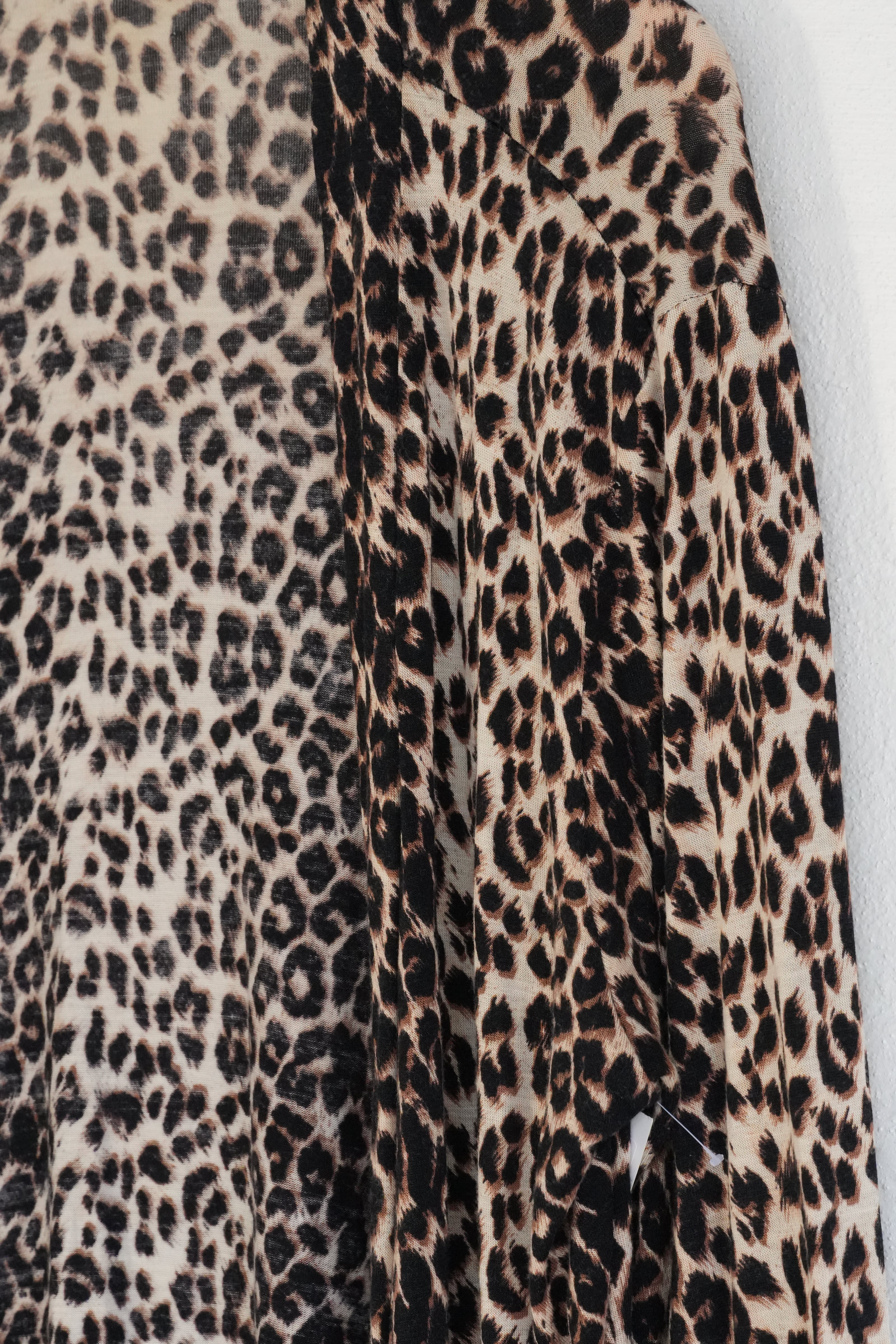 Reflex Jeans Cardigan Women Medium Brown Leopard Print Open Front Long Sleeve
