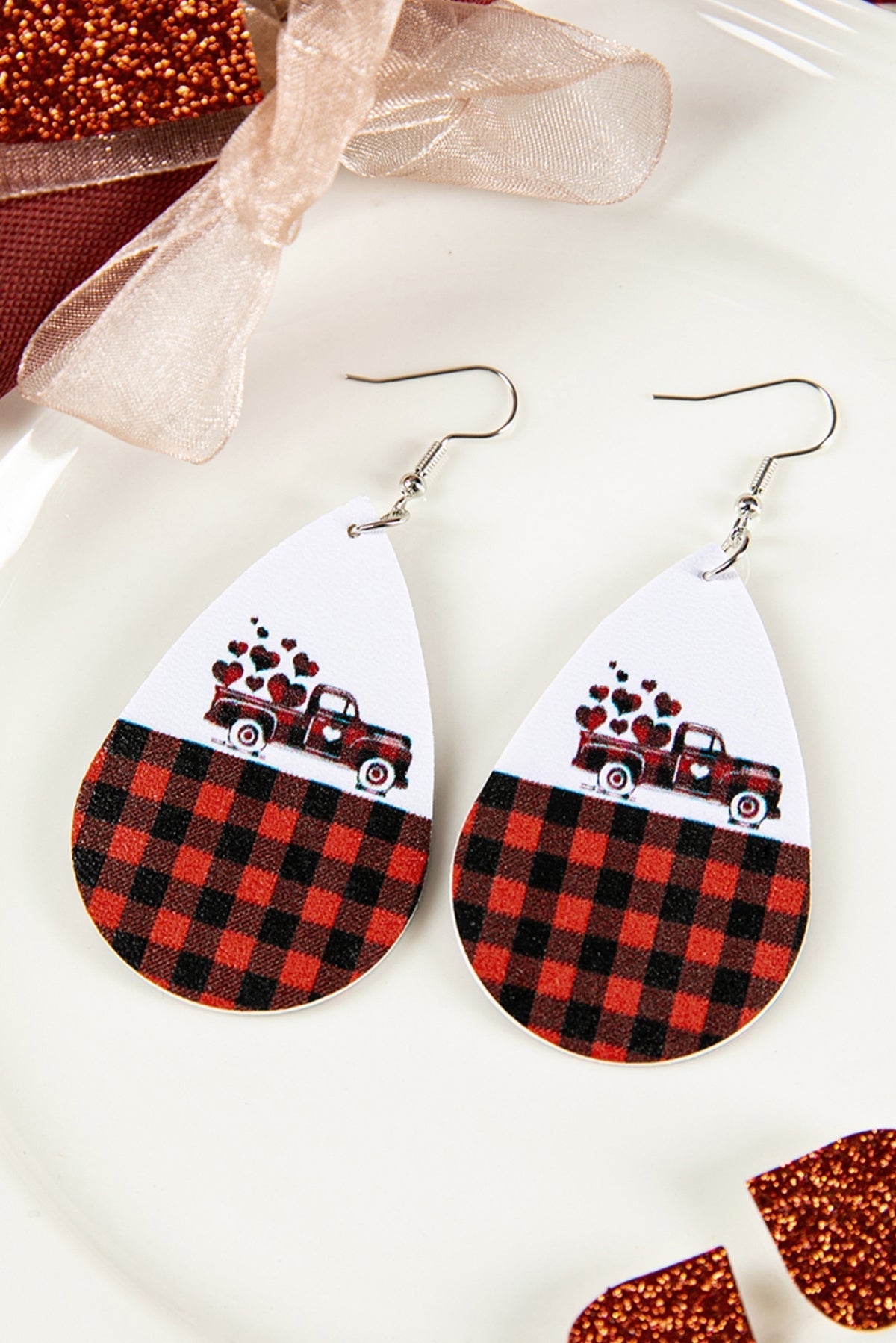 The Press Plaid Love Heart Water Drop Earrings (in-store)