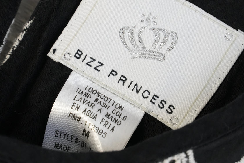 Bizz Princess Shift Mini Dress Women Medium Black White Geometric Embroidered Cotton