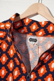 Mud Pie Quarter Zip Pullover Women Large Orange Navy Blue Geometric Print