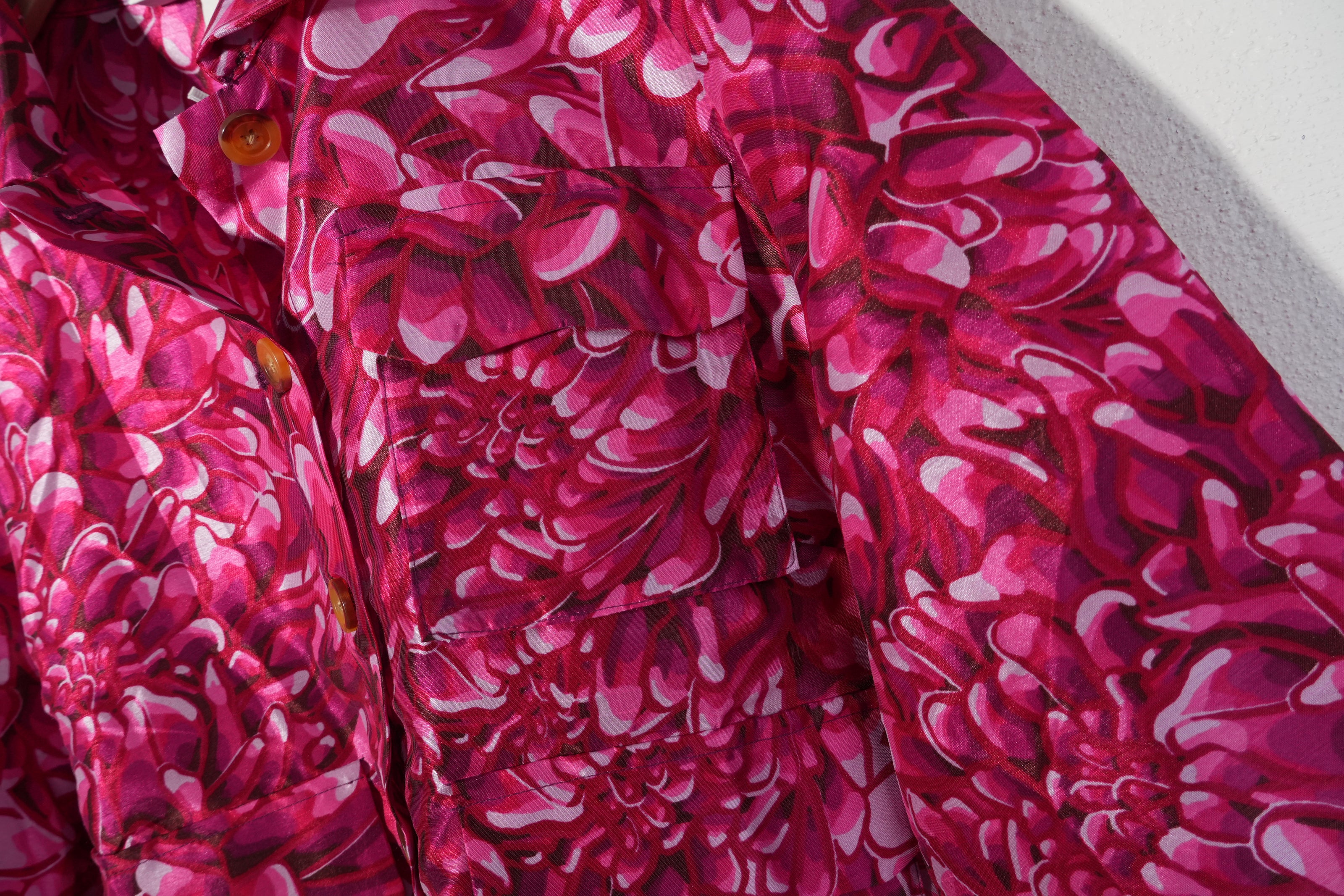 Kika Vargas Jacket Women Medium Pink Floral Chrysanthemum Button Front Cropped
