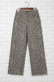 Brown Leopard Frayed Edge Wide Leg High Waist Jeans