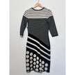 J. Taylor Sweater Dress Womens Medium Black Striped Polka Dot Knit 3/4 Sleeve