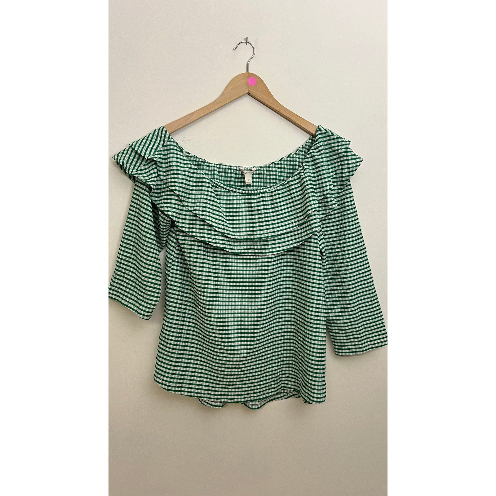 CATO Green Plaid Ruffle Blouse Size Large