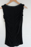 Kenar Tank Top Women Large Black Beaded Neck Ruffle Sleeve Viscose Ruching
