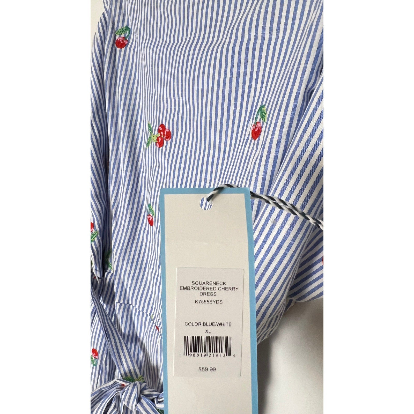 Blue and white Embroidered Cherry Dress Size X-Large