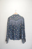 SHEIN Button Down Shirt Women X-Large Blue Floral Fringe Western Denim Top