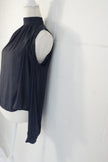 Mono B Cold Shoulder Shear Blouse Medium Gray Mock Neck Pleated Backless Top