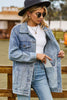 Buttoned Collared Neck Denim Jacket with Pockets (In-Store)