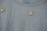 Embellished Ribbed T-Shirt Women Small Rhinestone Pearl Floral